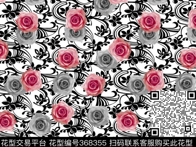 花卉大牌玫瑰数码印花华亿平台下载（图片编号: 368355） - 瓦栏（Walan）