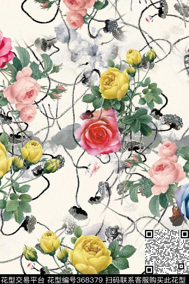 花卉纯色底植物数码印花华亿平台下载（图片编号: 368379） - 瓦栏（Walan）