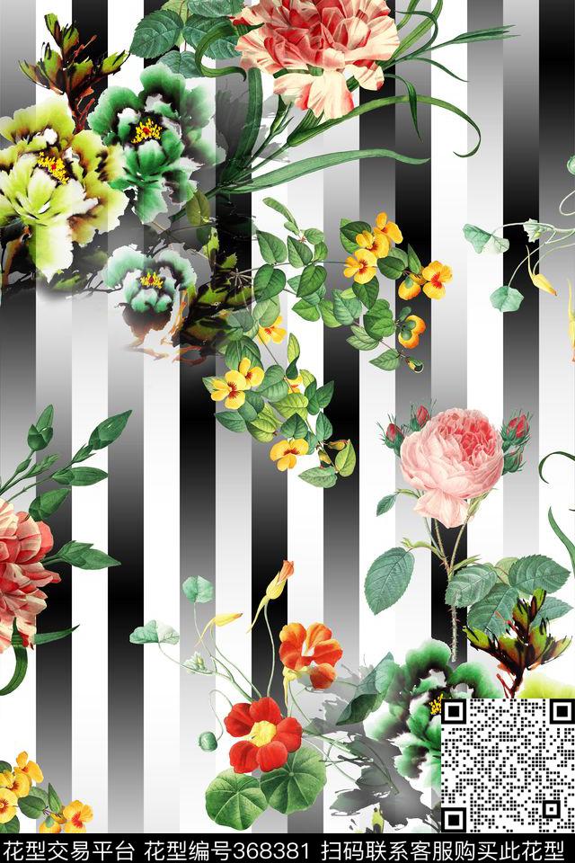 几何花卉条纹数码印花华亿平台下载（图片编号: 368381） - 瓦栏（Walan）