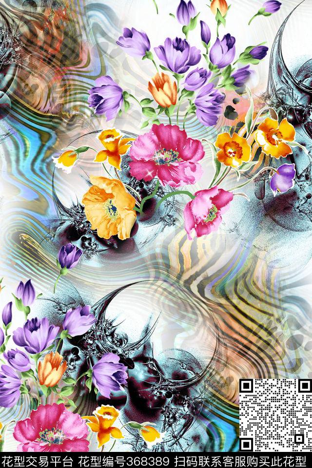 定位花卉水波纹数码印花华亿平台下载（图片编号: 368389） - 瓦栏（Walan）