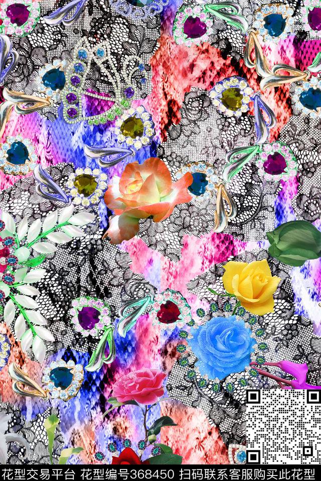 蕾丝珠宝花卉数码印花华亿平台下载（图片编号: 368450） - 瓦栏（Walan）