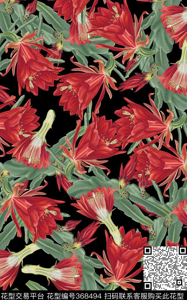 花朵花卉仙人掌数码印花华亿平台下载（图片编号: 368494） - 瓦栏（Walan）