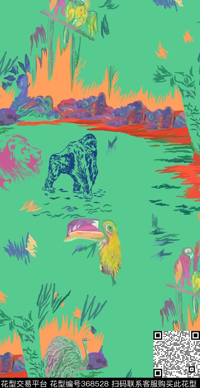 鹦鹉植物手绘数码印花华亿平台下载（图片编号: 368528） - 瓦栏（Walan）