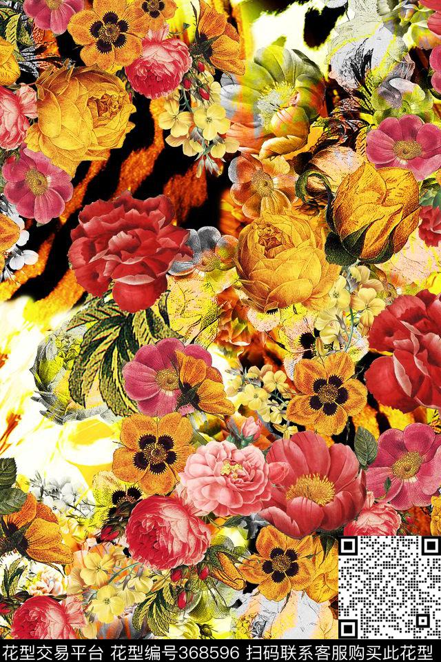 油画花卉豹纹数码印花华亿平台下载（图片编号: 368596） - 瓦栏（Walan）