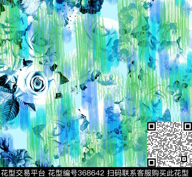 文艺复古花笔笔触花卉数码印花华亿平台下载（图片编号: 368642） - 瓦栏（Walan）