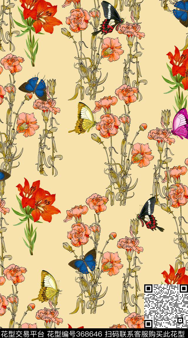 田园风花卉植物传统印花华亿平台下载（图片编号: 368646） - 瓦栏（Walan）