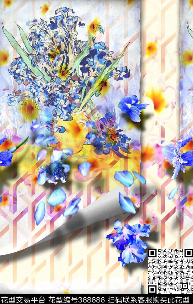 复古油画立体花卉鸢尾花数码印花华亿平台下载（图片编号: 368686） - 瓦栏（Walan）