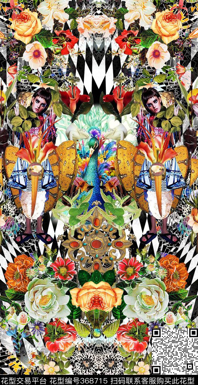 花卉几何美女数码印花华亿平台下载（图片编号: 368715） - 瓦栏（Walan）