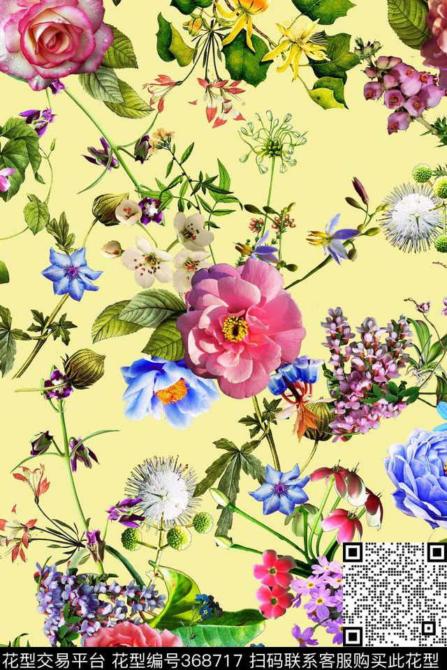花卉枝条数码印花华亿平台下载（图片编号: 368717） - 瓦栏（Walan）
