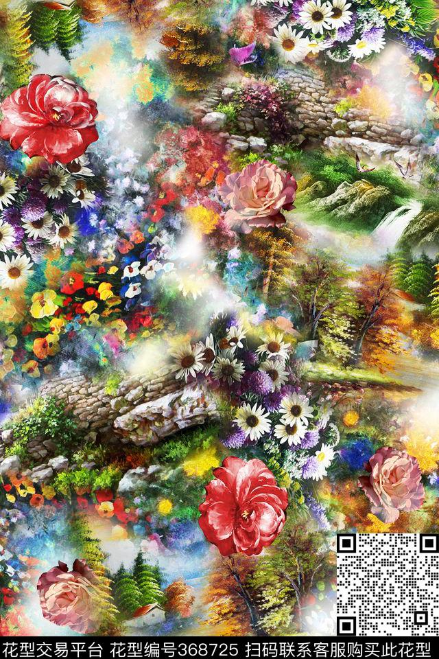 山水花卉数码印花华亿平台下载（图片编号: 368725） - 瓦栏（Walan）