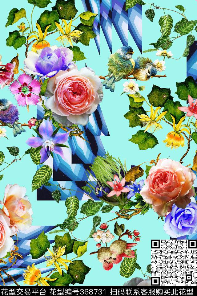 花卉几何数码印花华亿平台下载（图片编号: 368731） - 瓦栏（Walan）