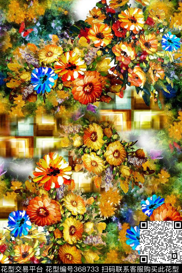 花卉油画数码印花华亿平台下载（图片编号: 368733） - 瓦栏（Walan）