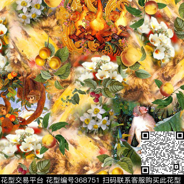 动物水果数码印花华亿平台下载（图片编号: 368751） - 瓦栏（Walan）