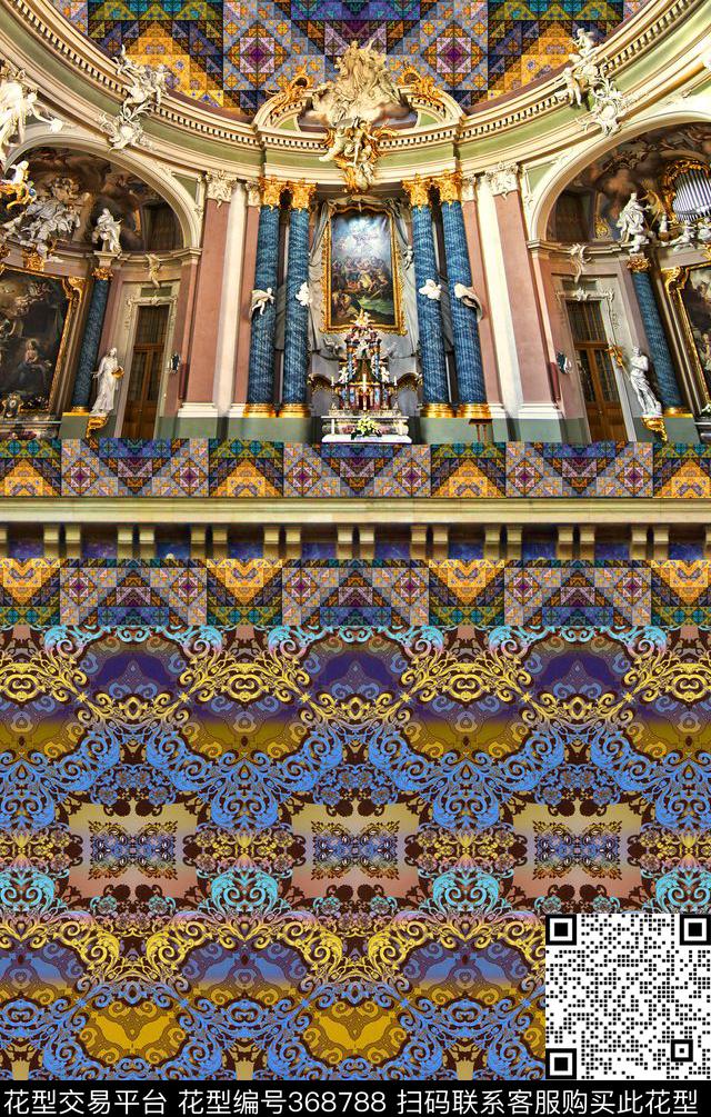教堂卷草欧式数码印花华亿平台下载（图片编号: 368788） - 瓦栏（Walan）