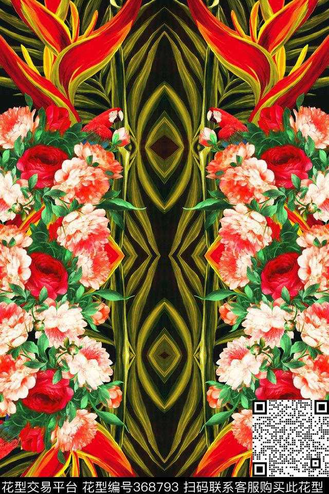 牡丹花剑兰数码印花华亿平台下载（图片编号: 368793） - 瓦栏（Walan）