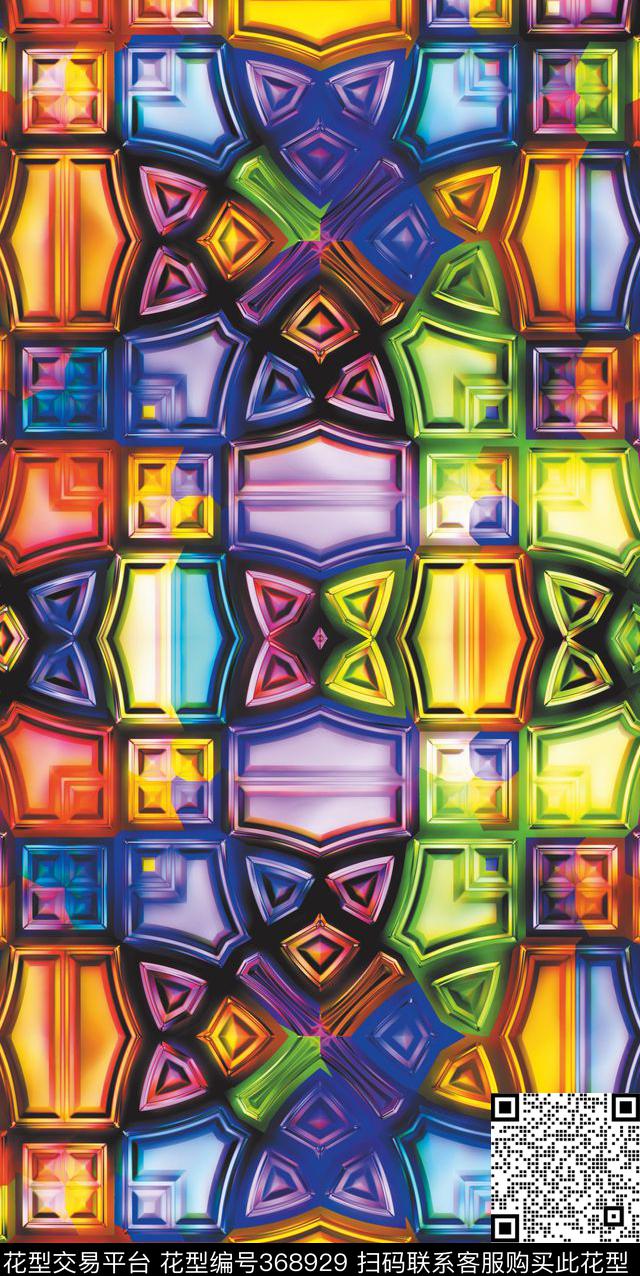 欧式几何炫彩数码印花华亿平台下载（图片编号: 368929） - 瓦栏（Walan）