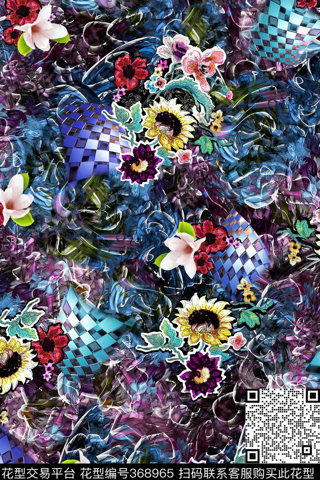 花朵抽象数码抽象数码印花华亿平台下载（图片编号: 368965） - 瓦栏（Walan）