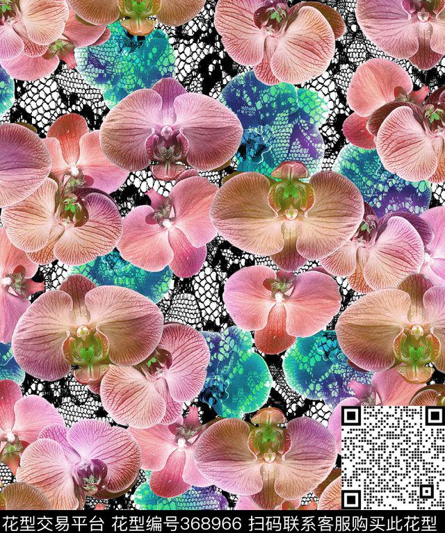 蕾丝花卉层次数码印花华亿平台下载（图片编号: 368966） - 瓦栏（Walan）