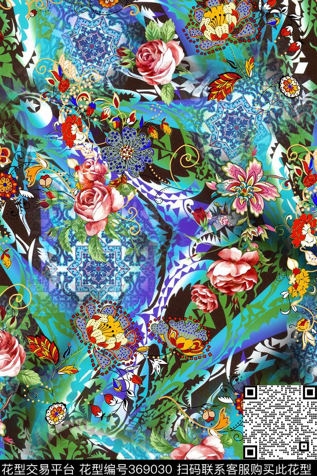 欧式民族风花卉数码印花华亿平台下载（图片编号: 369030） - 瓦栏（Walan）