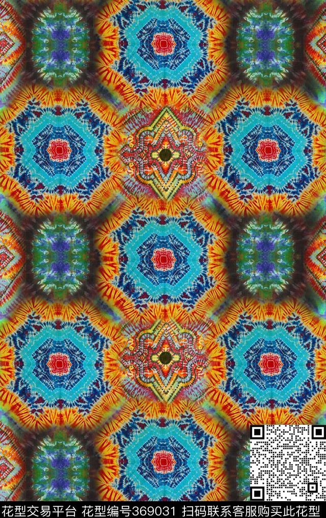 民族风扎染几何格子数码印花华亿平台下载（图片编号: 369031） - 瓦栏（Walan）