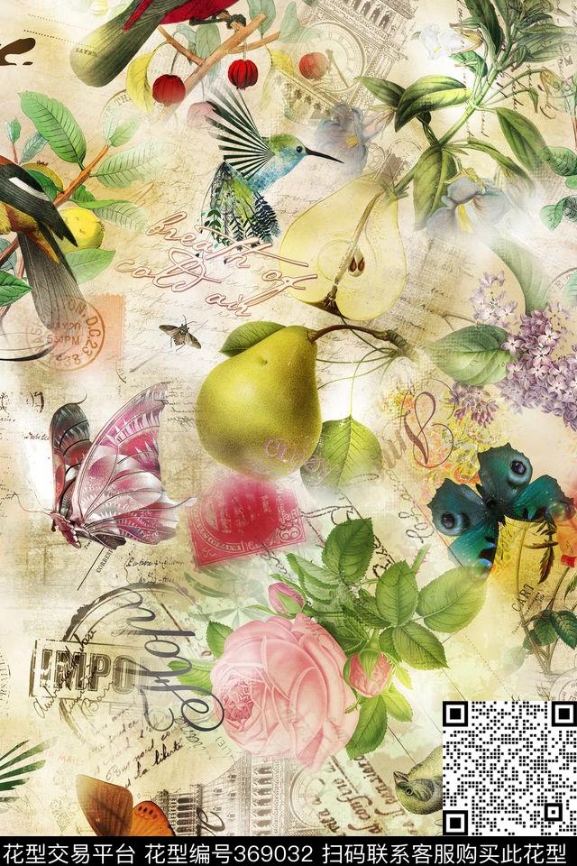 欧式水果花鸟数码印花华亿平台下载（图片编号: 369032） - 瓦栏（Walan）