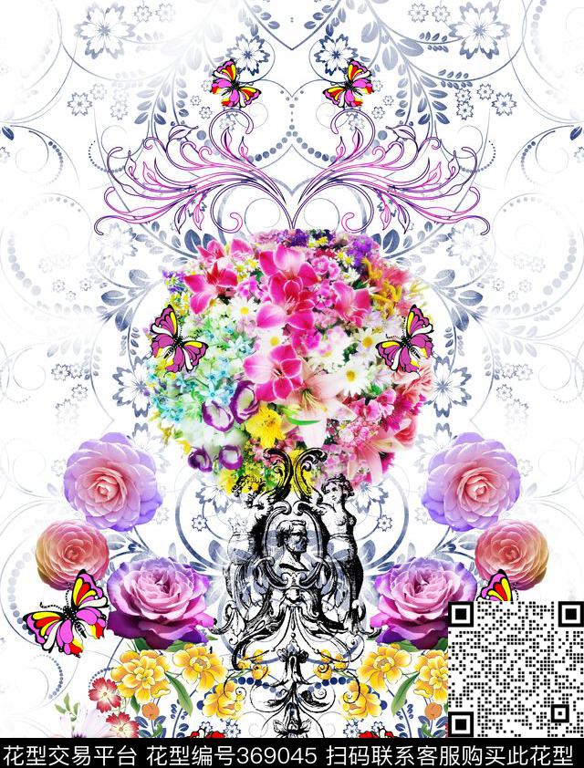 定位几何花卉数码印花华亿平台下载（图片编号: 369045） - 瓦栏（Walan）