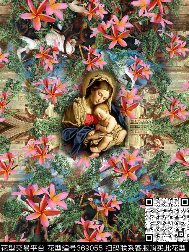 宫廷风复古木槿花数码印花华亿平台下载（图片编号: 369055） - 瓦栏（Walan）