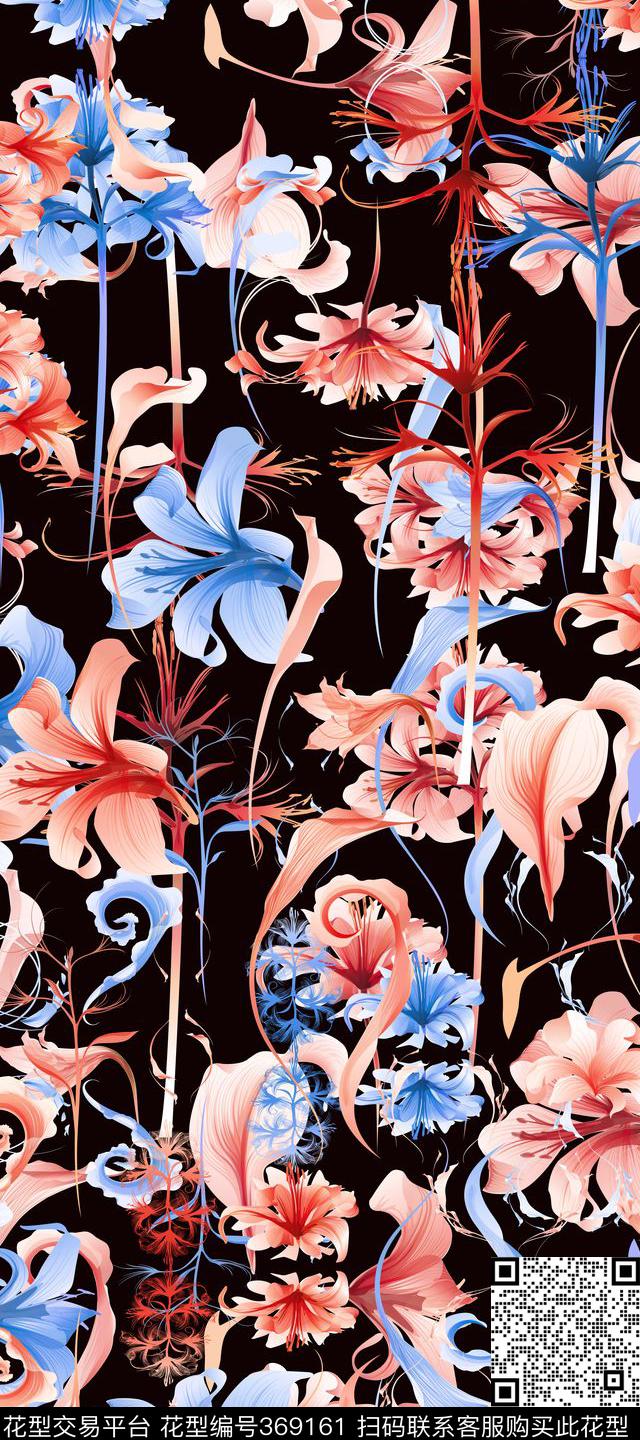抽象花朵花卉数码印花华亿平台下载（图片编号: 369161） - 瓦栏（Walan）