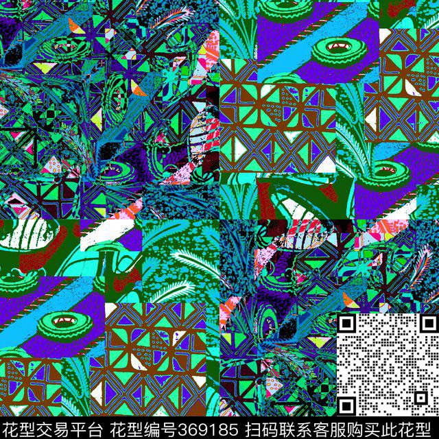 新民族部落风几何拼贴数码印花华亿平台下载（图片编号: 369185） - 瓦栏（Walan）