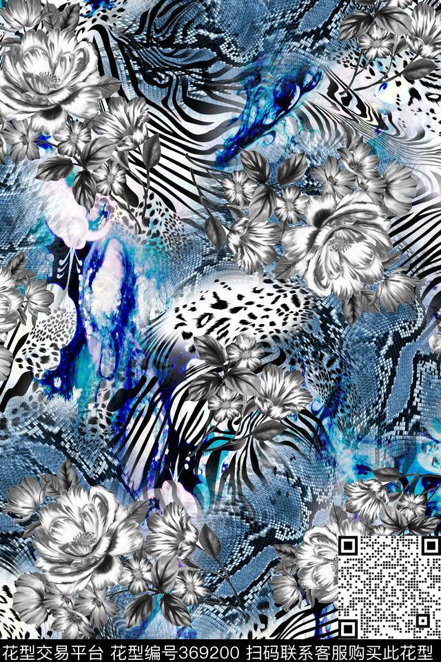 黑白动物纹蛇皮数码印花华亿平台下载（图片编号: 369200） - 瓦栏（Walan）