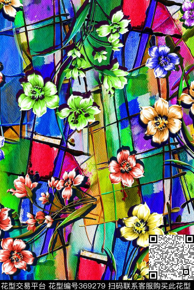 几何立体花朵几何花朵花卉数码印花华亿平台下载（图片编号: 369279） - 瓦栏（Walan）