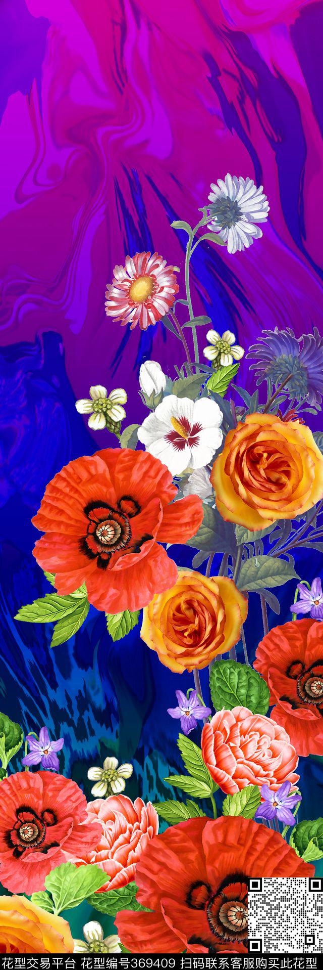 数码定位裙边花卉花卉数码印花华亿平台下载（图片编号: 369409） - 瓦栏（Walan）