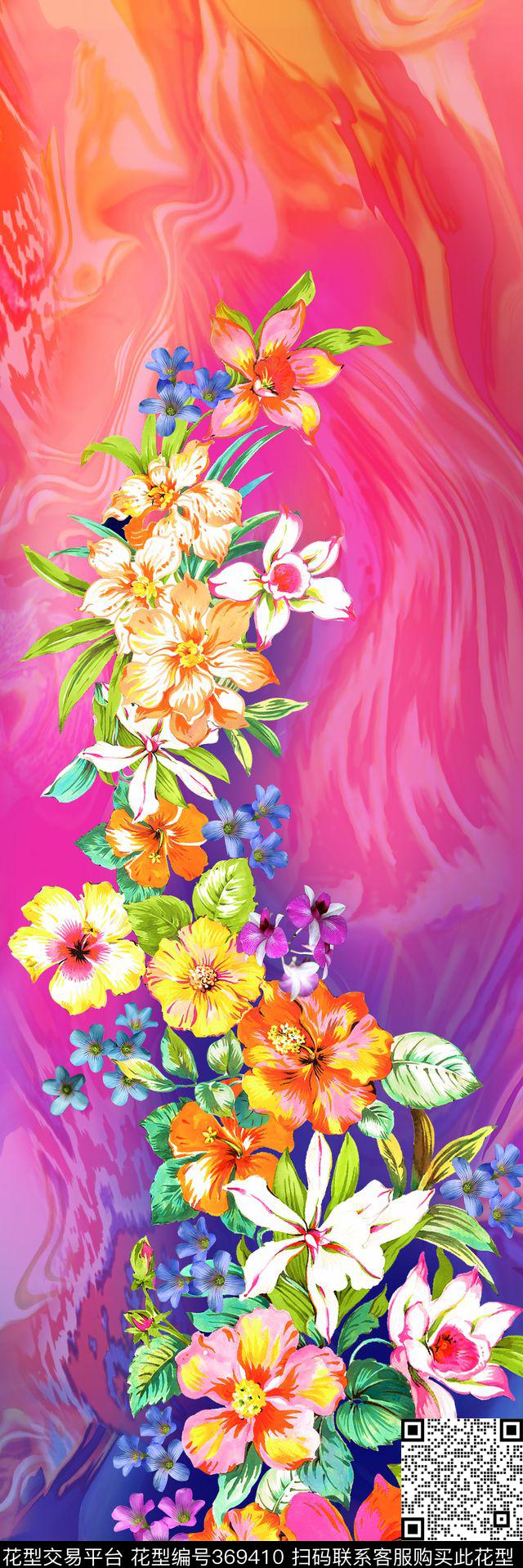 数码定位热带花卉花卉数码印花华亿平台下载（图片编号: 369410） - 瓦栏（Walan）