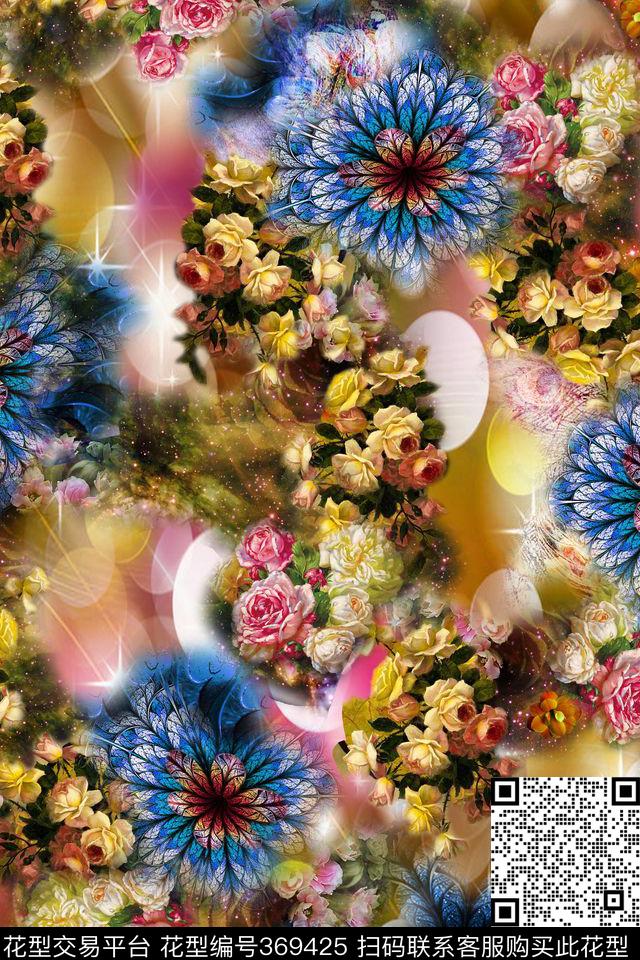 抽象油画花卉数码印花华亿平台下载（图片编号: 369425） - 瓦栏（Walan）