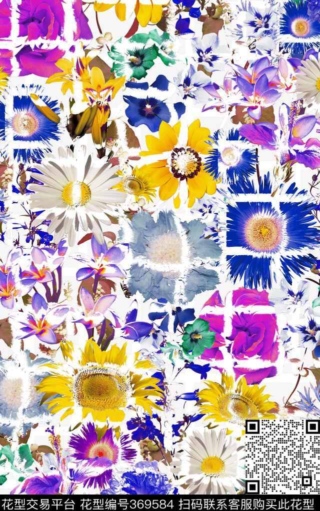 旗袍格子花卉数码印花华亿平台下载（图片编号: 369584） - 瓦栏（Walan）