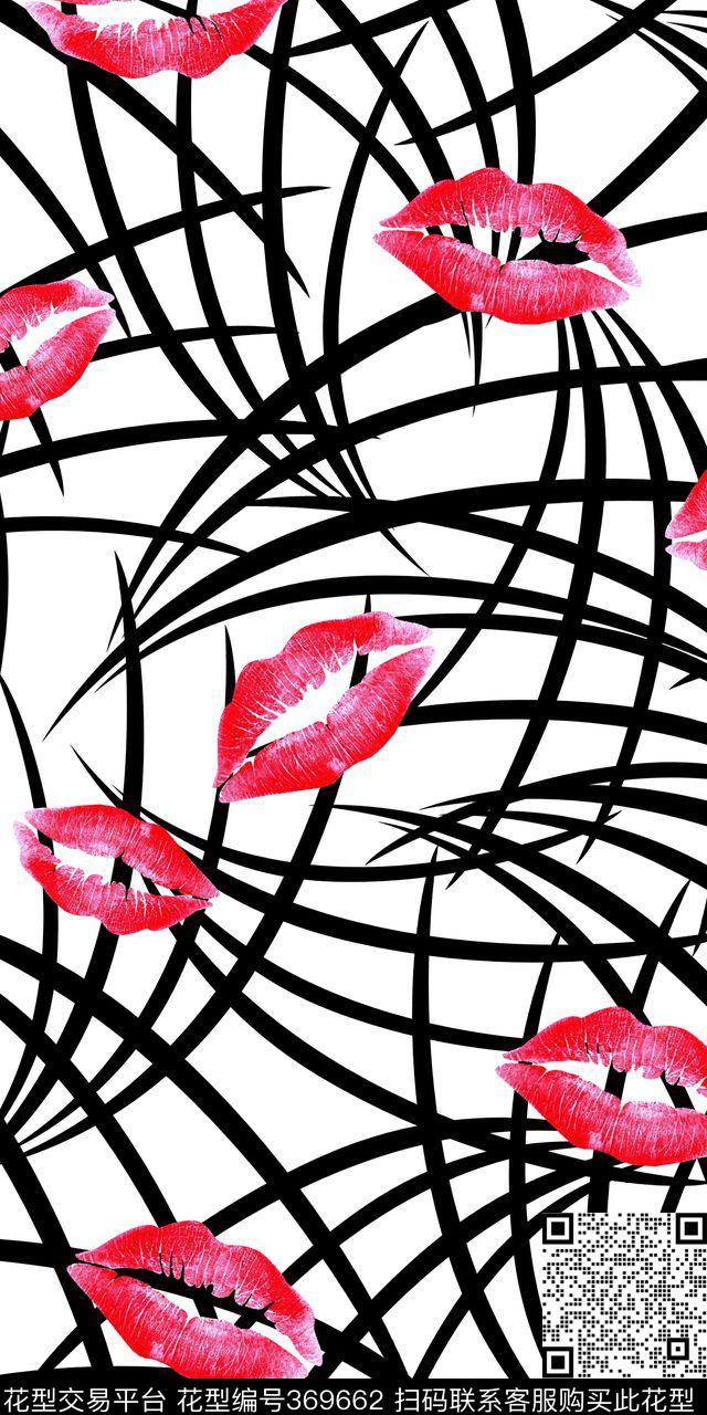抽象红唇流行数码印花华亿平台下载（图片编号: 369662） - 瓦栏（Walan）