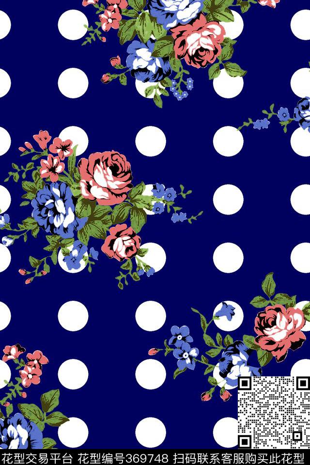 热带花卉波点牡丹花卉传统印花华亿平台下载（图片编号: 369748） - 瓦栏（Walan）