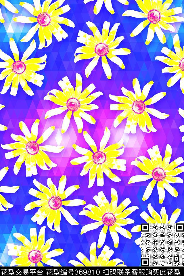 手绘雏菊色彩几何数码印花华亿平台下载（图片编号: 369810） - 瓦栏（Walan）