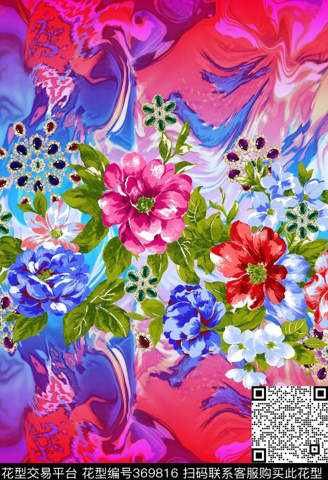 梦幻大花花卉抽象底纹花卉数码印花华亿平台下载（图片编号: 369816） - 瓦栏（Walan）