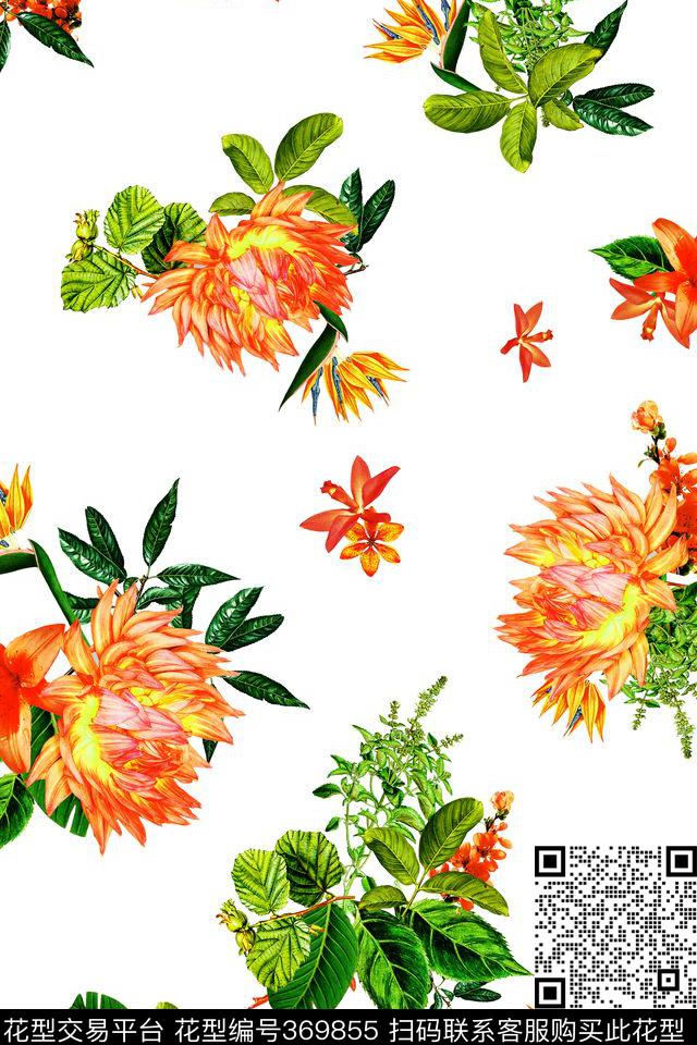 热带花卉植物数码印花华亿平台下载（图片编号: 369855） - 瓦栏（Walan）