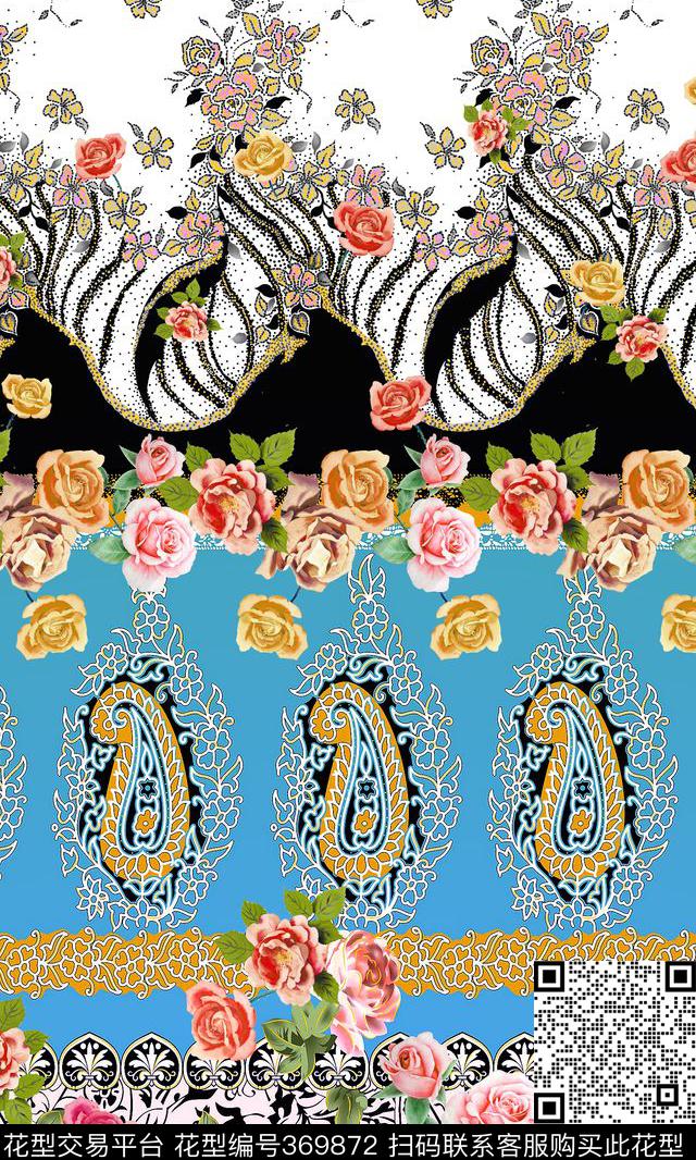 佩斯里花卉条格数码印花华亿平台下载（图片编号: 369872） - 瓦栏（Walan）