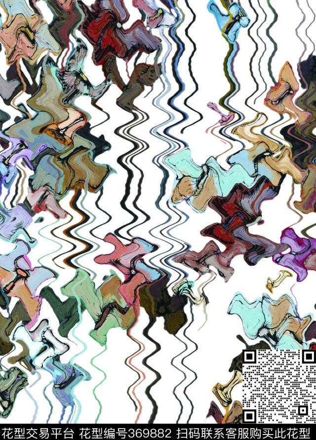 抽象竖条水墨数码印花华亿平台下载（图片编号: 369882） - 瓦栏（Walan）