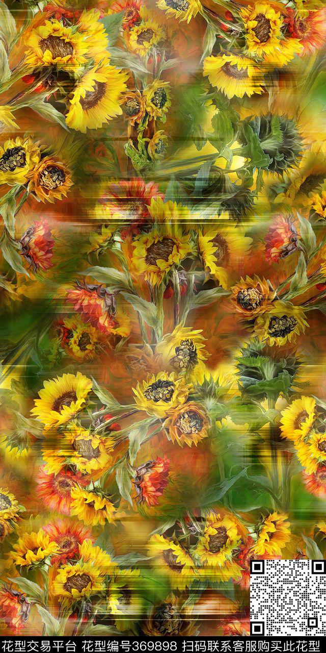 大气向日葵数码印花华亿平台下载（图片编号: 369898） - 瓦栏（Walan）