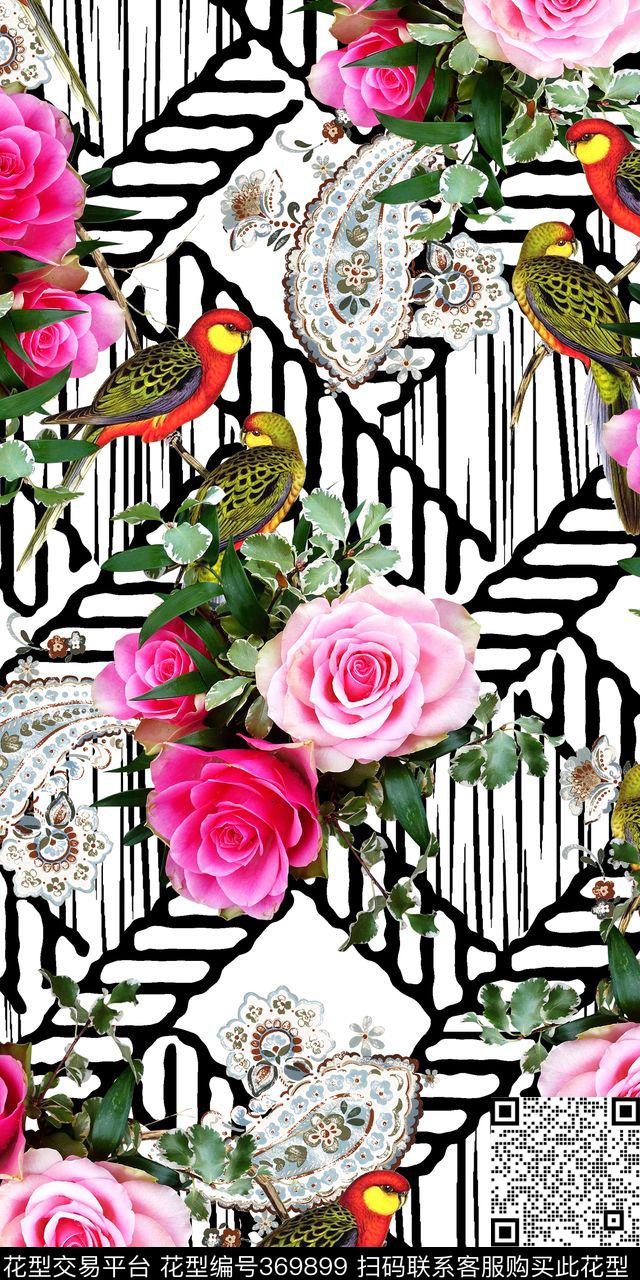 几何大气花鸟火腿数码印花华亿平台下载（图片编号: 369899） - 瓦栏（Walan）