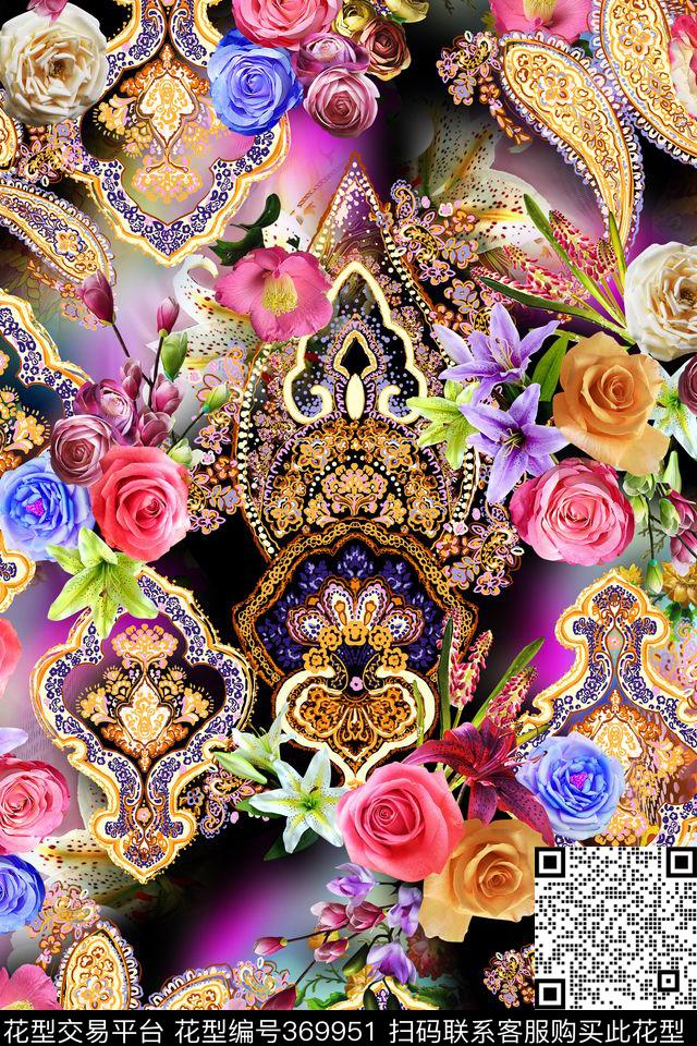 佩兹利花纹花卉数码印花华亿平台下载（图片编号: 369951） - 瓦栏（Walan）