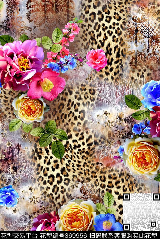 豹纹花卉数码印花华亿平台下载（图片编号: 369956） - 瓦栏（Walan）