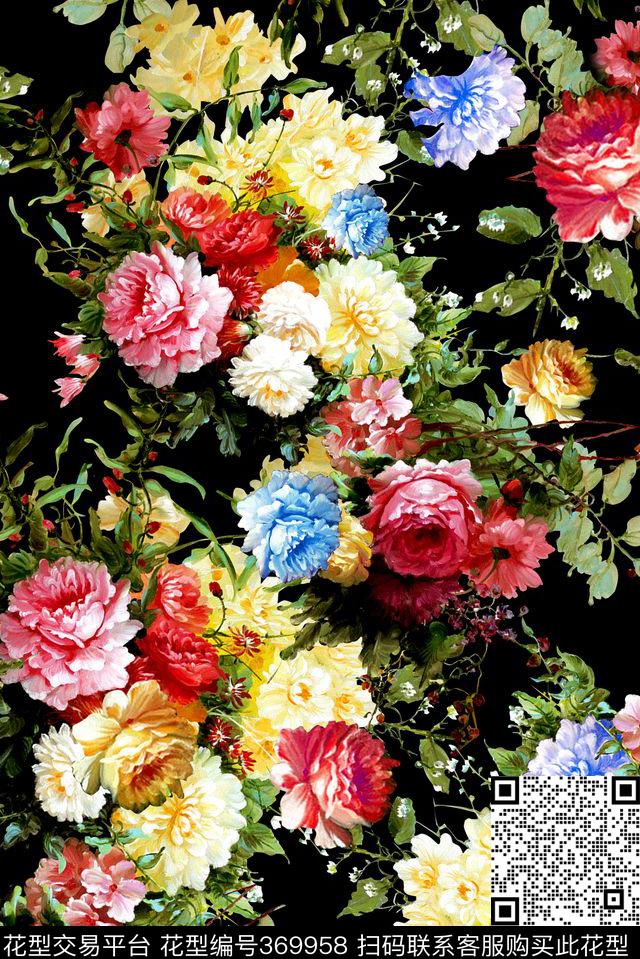 手绘花卉抽象花卉数码印花华亿平台下载（图片编号: 369958） - 瓦栏（Walan）