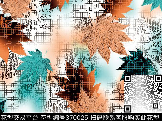 枫叶立体。渐变传统印花数码印花华亿平台下载（图片编号: 370025） - 瓦栏（Walan）