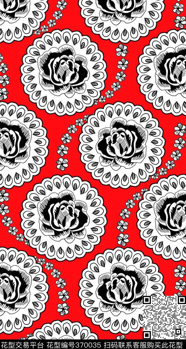 纯色底花瓣圆传统印花华亿平台下载（图片编号: 370035） - 瓦栏（Walan）