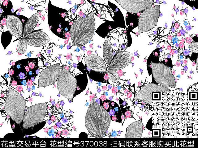 散花叶脉花瓣传统印花华亿平台下载（图片编号: 370038） - 瓦栏（Walan）